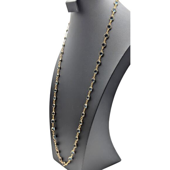 Vintage Austrian Crystal USA Gold Tone Bezel Set Blue Crystal Chain 36" Necklace - Picture 2 of 7
